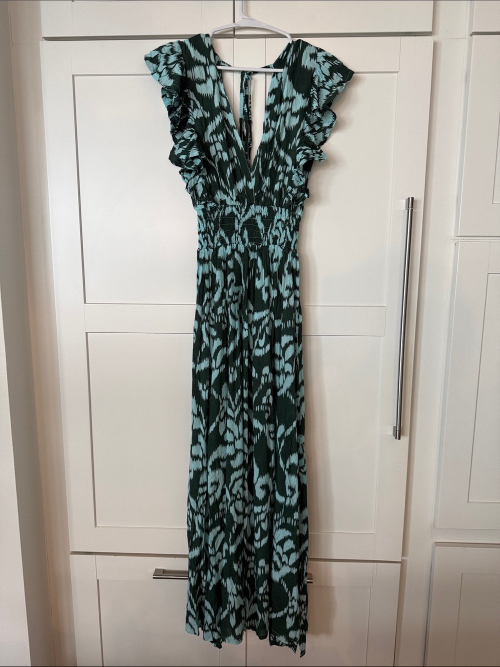 Tiare Hawaii Teal and Turquiose Ruffle-Sleeve Maxi Dress